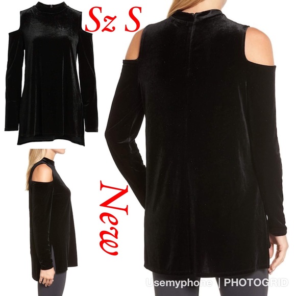 Halogen Tops - New Halogen Velvet Cold Shoulder Top Black small. E